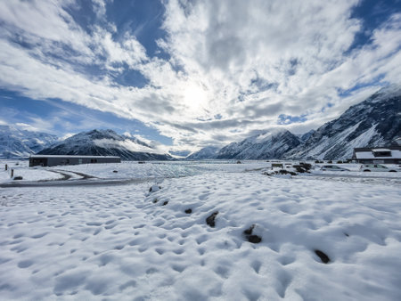 Fresh dump of snow at the airport on the way to Mt Cook National Park