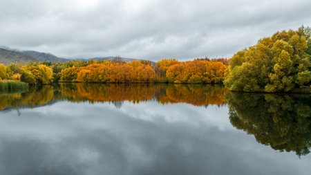 Autumn colour scene at Wairepo arm in the McKenzie countryの写真素材