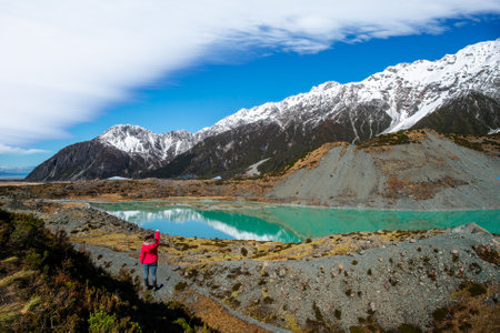 Person walking along the path in Mt Cook National Park