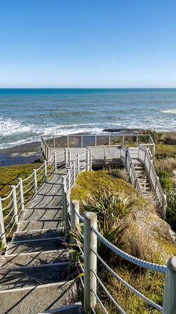 Hiking the short Trueman Track through native forest to a  secret beach on the West Coast of the South Island NZの写真素材