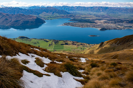 Beautiful view of Lake Wakatipu, Queenstown, New Zealandの写真素材