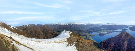 Incredible day hike up Roys Peak with amazing scenery of  the Southern Alps and Lake Wanakaの写真素材