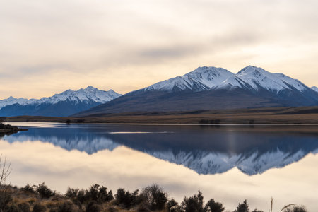 Views of the lake and mountains around Lake Clearwater from the circuit track around the lakeの写真素材
