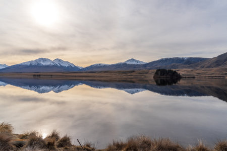 Views of the lake and mountains around Lake Clearwater from the circuit track around the lakeの写真素材