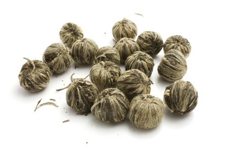 The leaves of green tea braided in ballsの写真素材