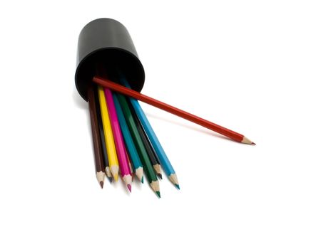 pencils in black glassの写真素材