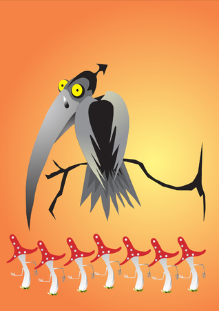 bird and fungusのイラスト素材