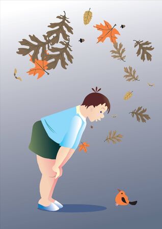 boy looks at a birdのイラスト素材