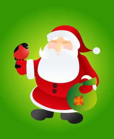 santa and bird on greenのイラスト素材