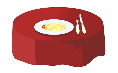 food table - paste on plate, fork and knife のイラスト素材
