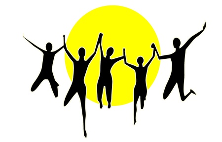 people jump on background sunのイラスト素材