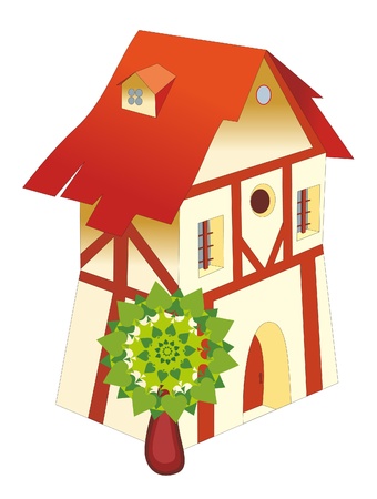 house with red roof and treeのイラスト素材