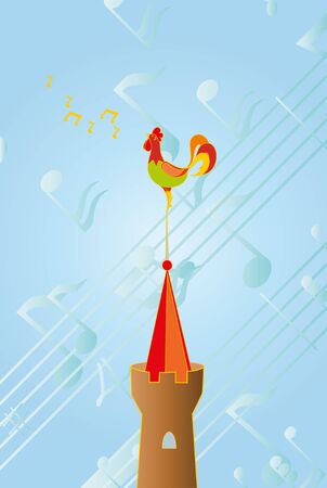 cock on roof of the building sings のイラスト素材