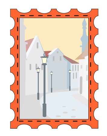 postage stamps - snow townのイラスト素材