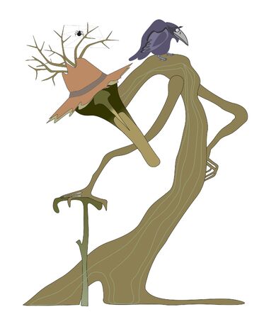 old fairy-tale tree with bird on shoulderのイラスト素材