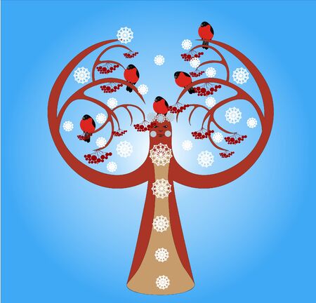 tree and winter birdsのイラスト素材