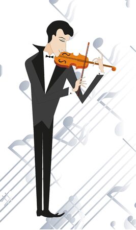 Fiddler plays on violin. Note background.のイラスト素材