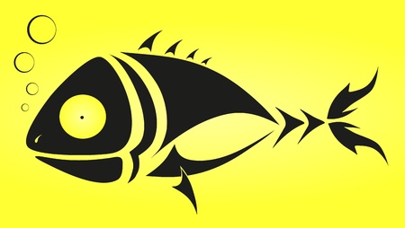  tattoo - black fish on yellow backgroundのイラスト素材