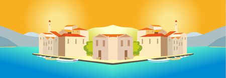  drawing - a city by the seaのイラスト素材