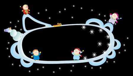 boys and snowmanのイラスト素材