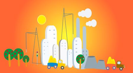 cartoon city and plantのイラスト素材