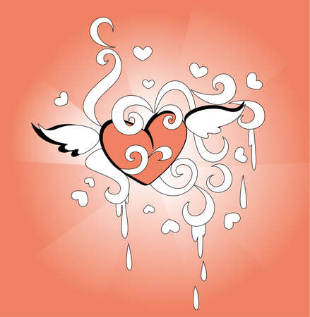 Love heart on red backgroundのイラスト素材