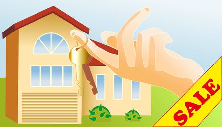 hand stretches keys from big houseのイラスト素材