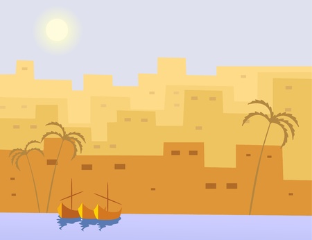 boat and cityのイラスト素材