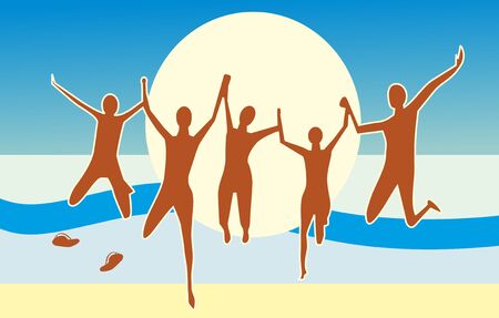 people jump on background sunのイラスト素材