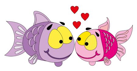 Vector illustration. Valentine love fish.のイラスト素材