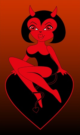 The girl sits on heartのイラスト素材