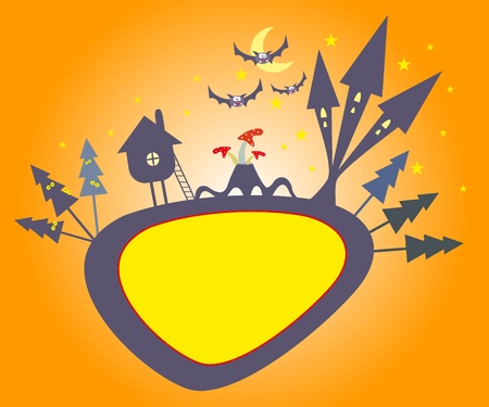 cartoon banner - tree, home and mushroomのイラスト素材