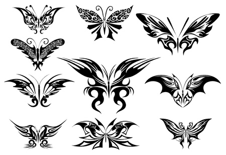 Vector illustration. Tattoo black butterflyのイラスト素材