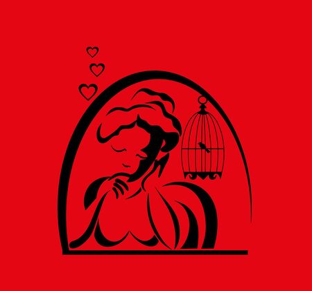 love girl and birdのイラスト素材