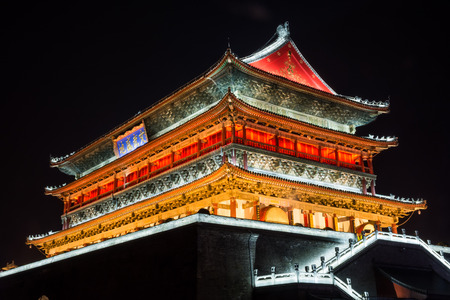 Drum tower of Xi'An by night, Chinaの写真素材