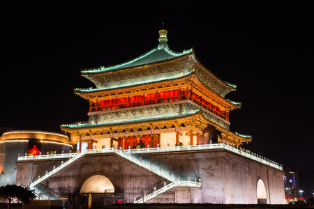 Xi'An bell tower by night, Chinaの写真素材