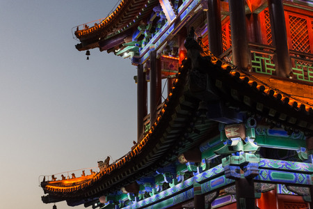 Detail of a beautiful temple on the Xi'An city walls, Chinaの写真素材