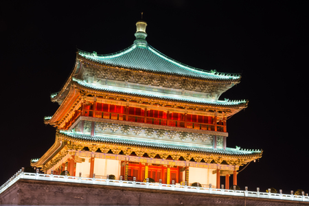 Xi'An clock tower by night, Chinaの写真素材