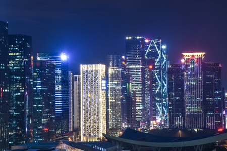 SHENZHEN, CHINA, DECEMBER 21 2017: Modern skyline of Shenzhen by nightのeditorial素材