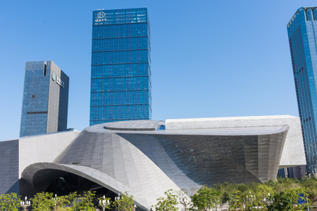 SHENZHEN, CHINA, JANUARY 12 2018: Modern skyscrapers in Shenzhen business and technological districtのeditorial素材