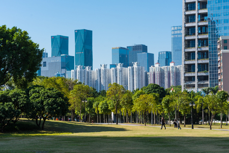 SHENZHEN, CHINA, JANUARY 12 2018: Modern skyscrapers in Shenzhen business and technological districtのeditorial素材
