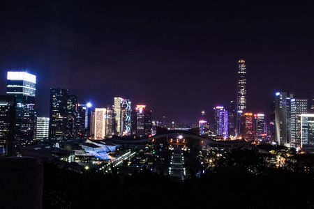 SHENZHEN, CHINA, DECEMBER 21 2017: Modern skyline of Shenzhen by nightのeditorial素材