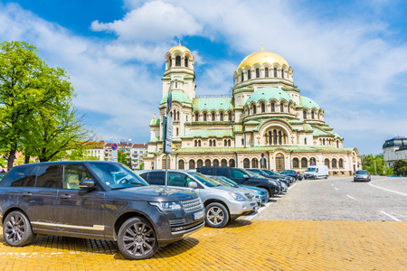 Car parking and Sofia Cathedral, Bulgariaのeditorial素材