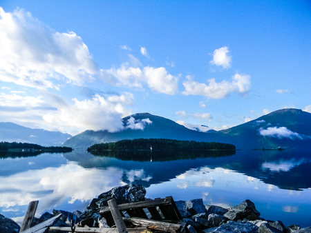 Beautiful reflection in a norwegian lakeの写真素材
