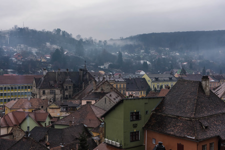 Cityscape of Sighisoara from above, Romaniaの写真素材