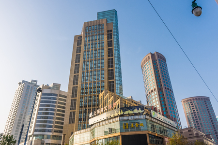 SHANGHAI, CHINA, 29 DECEMBER 2017: Modern skyscraper in the business districtのeditorial素材