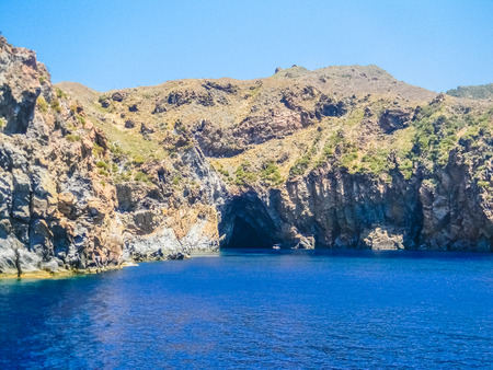 Sea stack in the sea near Lipari island, Sicilyの写真素材