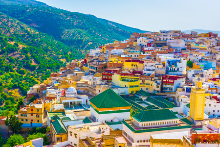 Landscape of the sacred town of Moulay Idriss, Moroccoの写真素材