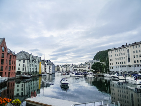 ALESUND, NORWAY, 20 JULY 2016: Canals of Alesund townのeditorial素材