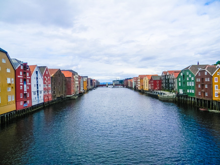 Colorful canal of Trondheim, Norwayのeditorial素材